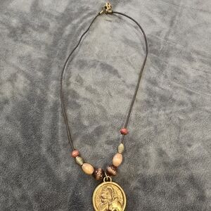 Vintage 90s The Lion King Necklace Simba & Nala Wood Beads Leather Cord